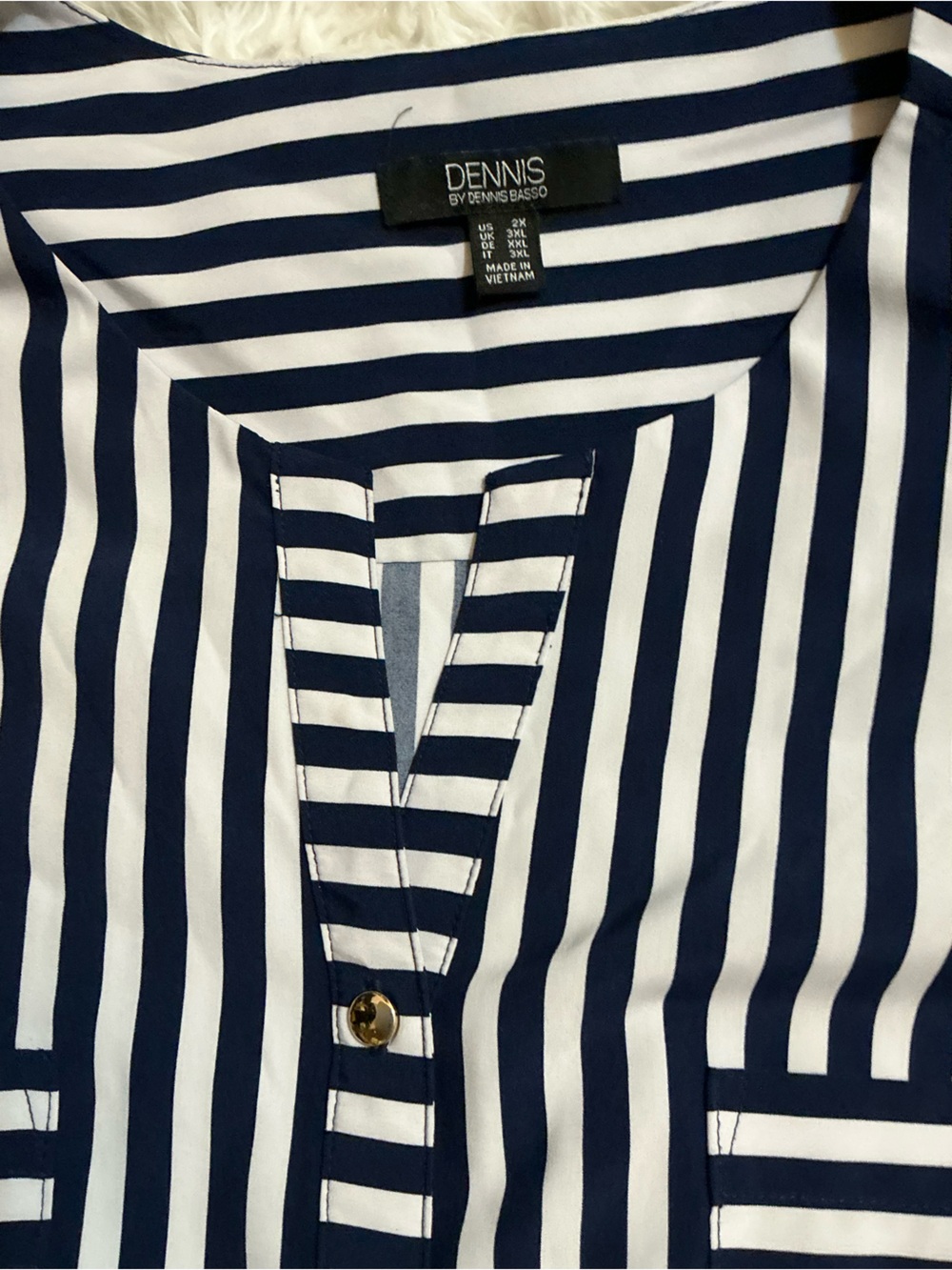 Dennis by Dennis Basso Striped Button Up Tunic Shirt Navy White Plus Size 2X - Picture 3 of 10